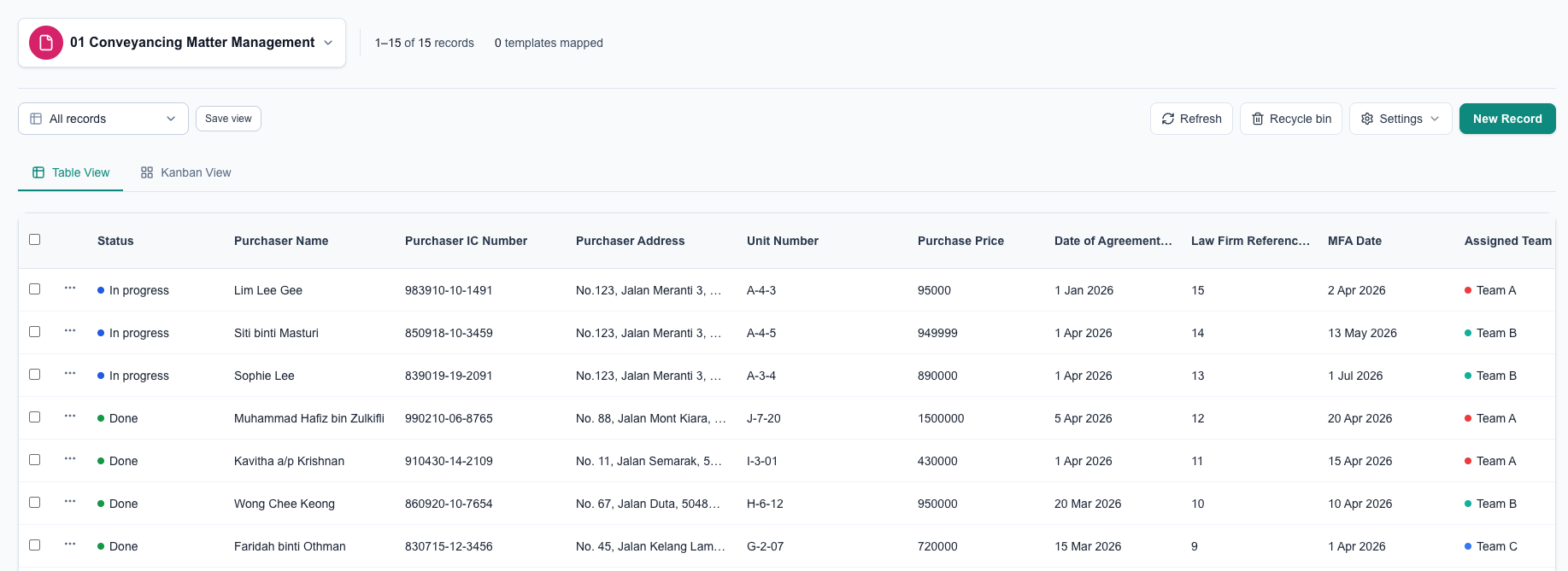 FormBox matter database view